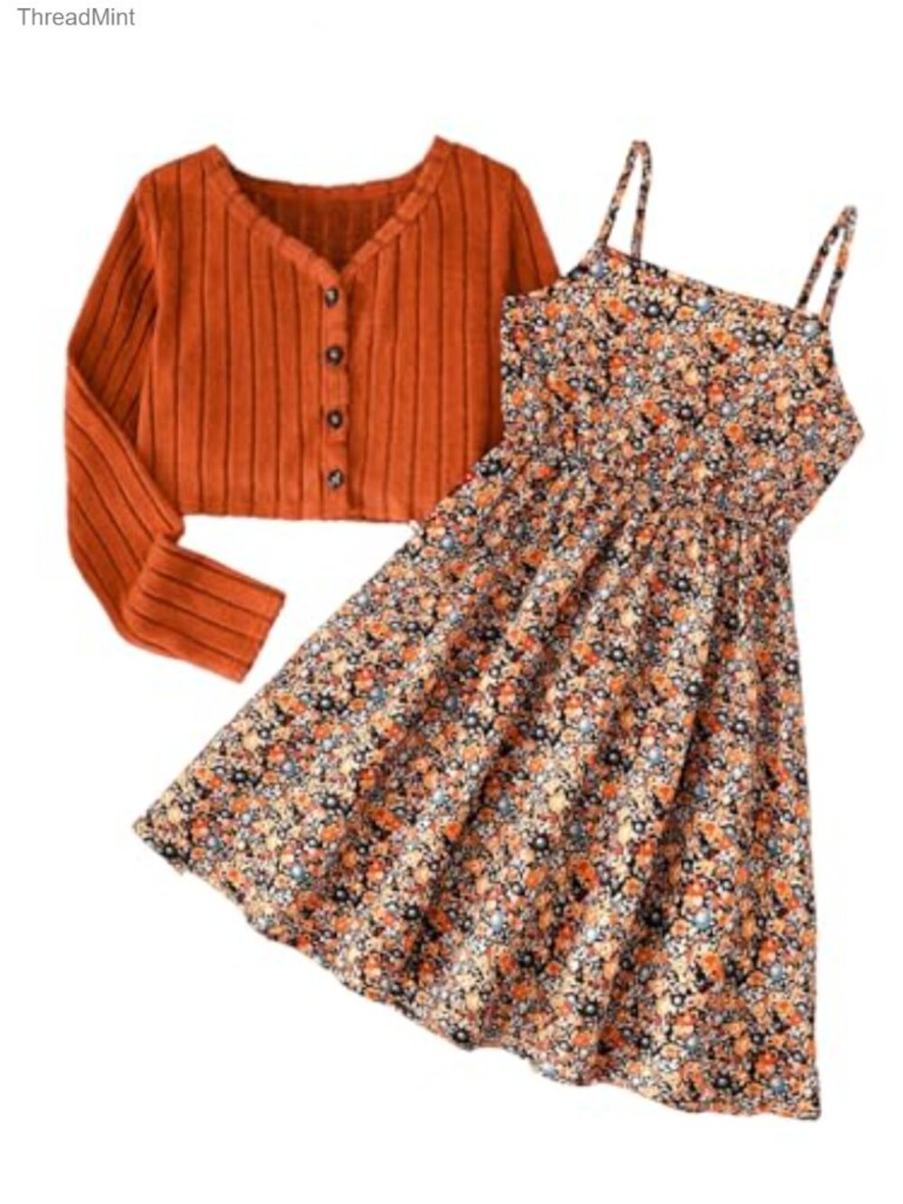 Kids Floral Cami Dress & Cardigan 2-Piece Outfit